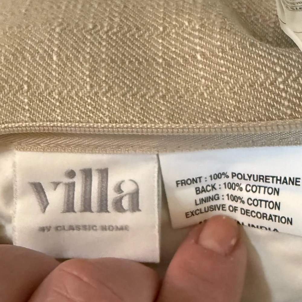 VILLA by CLASSIC HOME Vegan Leather Fringe Pillow Duck Feather Insert 18x18